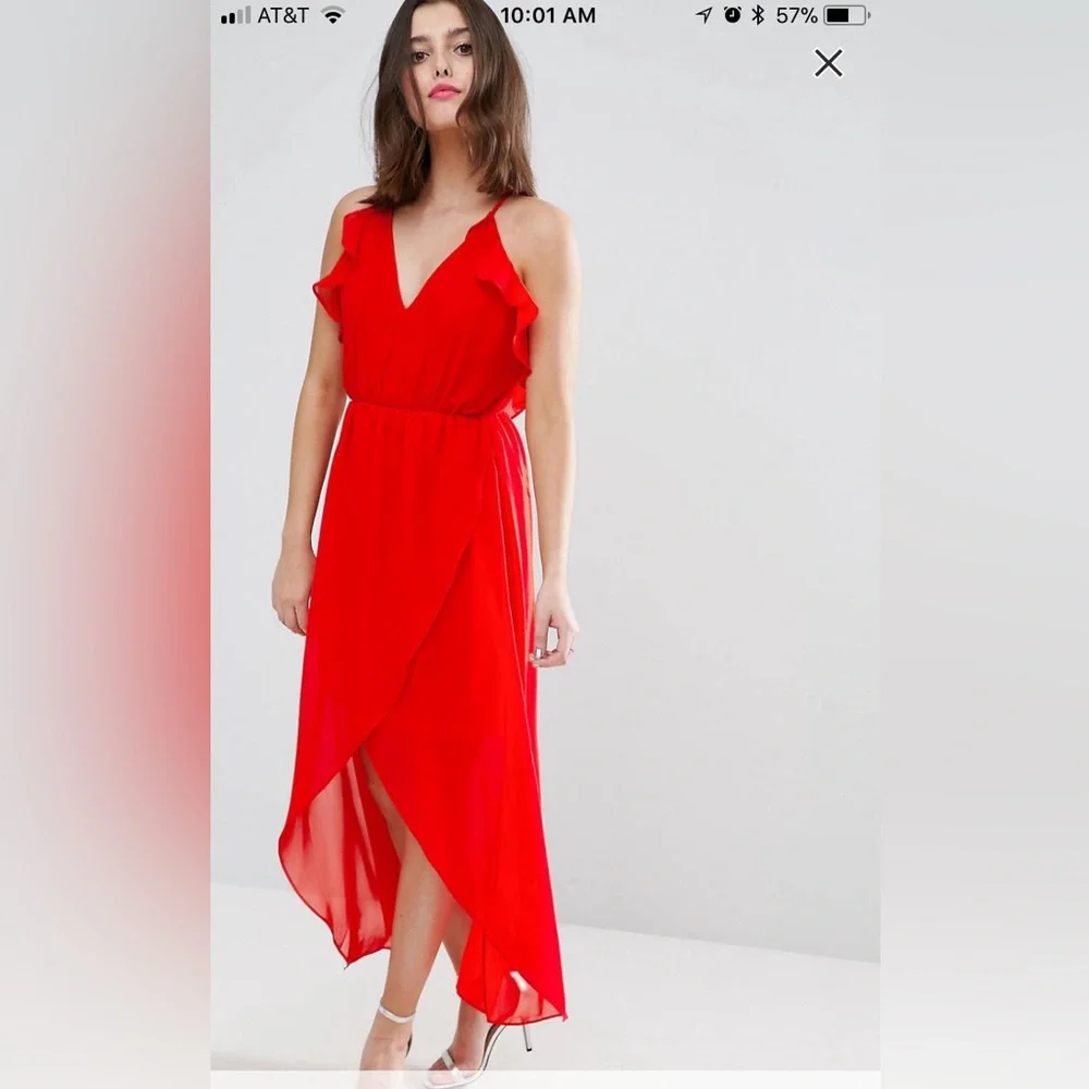 TD by True Decadence Petite Frill Detail High Low MIDI Dress with Strappy Back